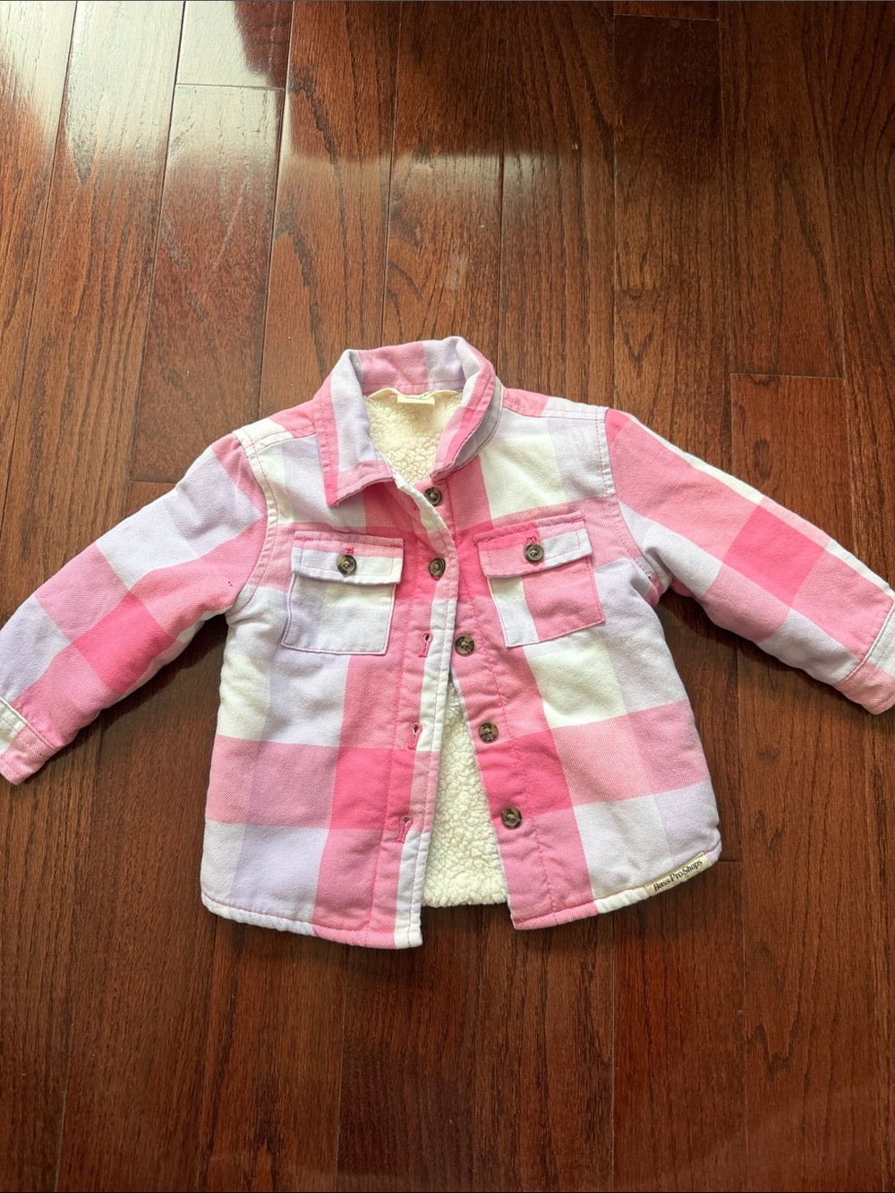 Bass Pro Shops Pink & White Buffalo-Check Sherpa-Lined Kids Jean Jacket
